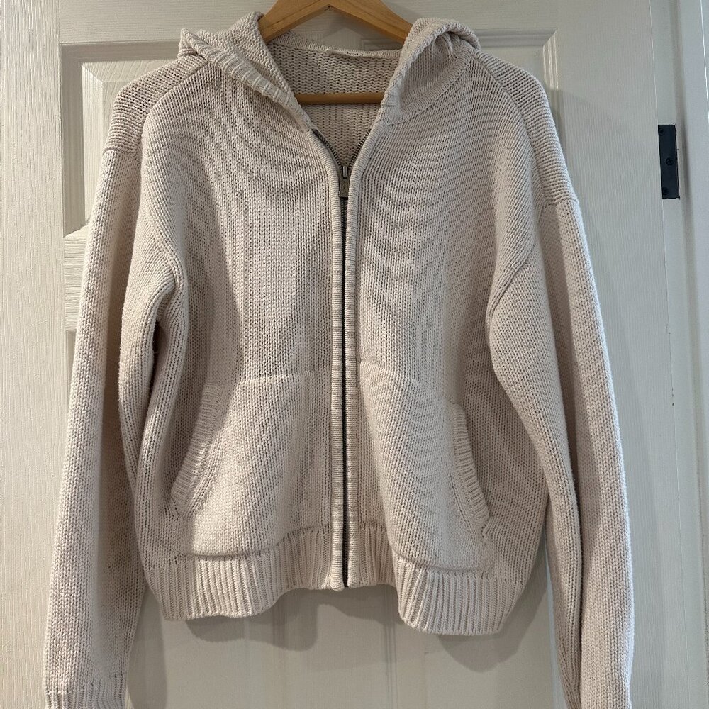 Splendid Hoodie Knit Zippered Comfort Cream Cotton Women Medium